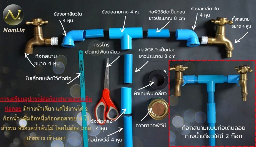 การติดตั้งก๊อกน้ำท่อน้ำเดียว มี 2 ก๊อก